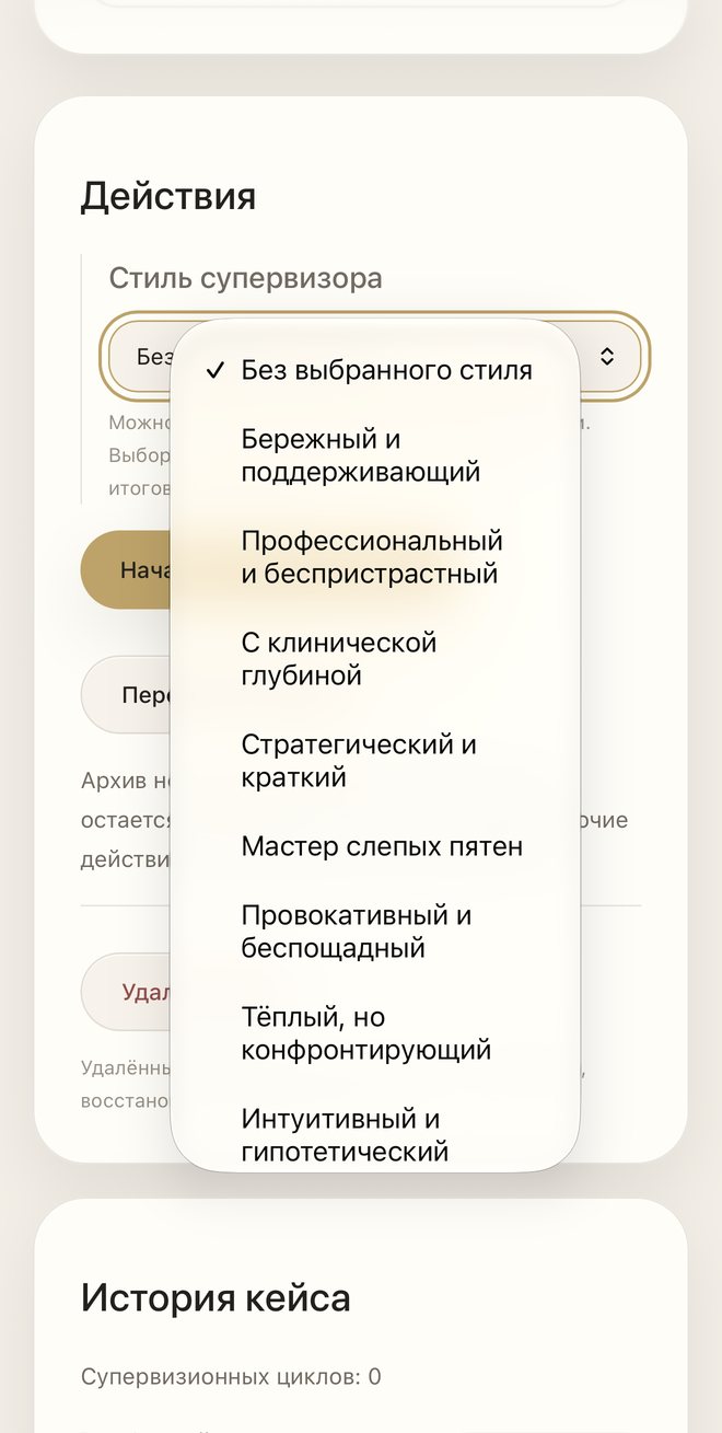 Раскрытый список стилей супервизора